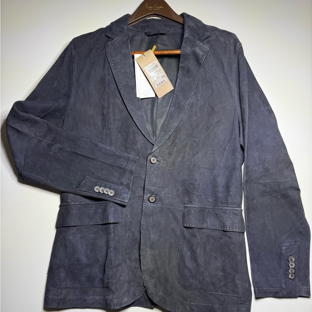 NEW Massimo Dutti Goatskin Suede Blazer Jacket Blue L